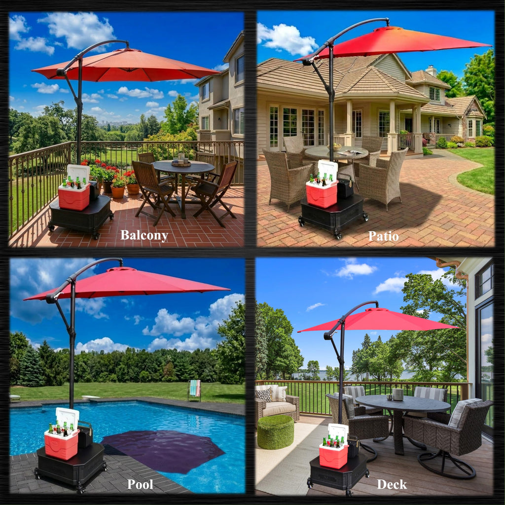 10 ft. Mobile Patio Umbrella With Wheeled Base & Side Table