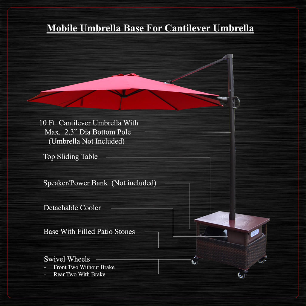 Rattan Style Mobile Umbrella Base with Wheels
