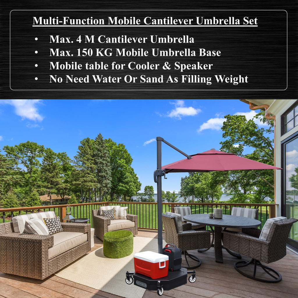 Large Mobile Cantilever Umbrella Base with Wheels