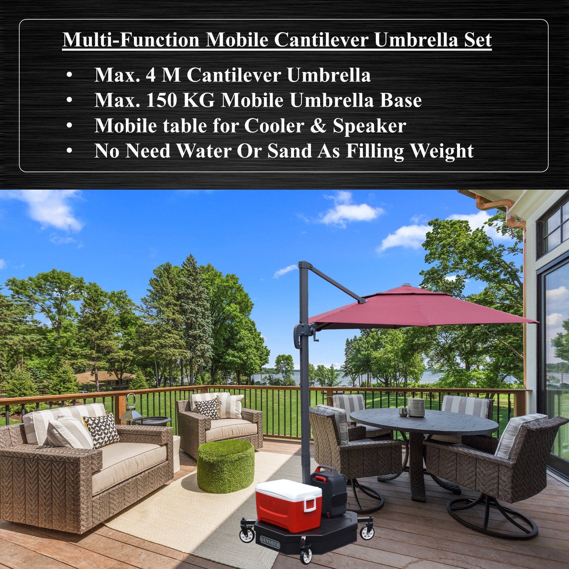 Large Mobile Cantilever Umbrella Base with Wheels