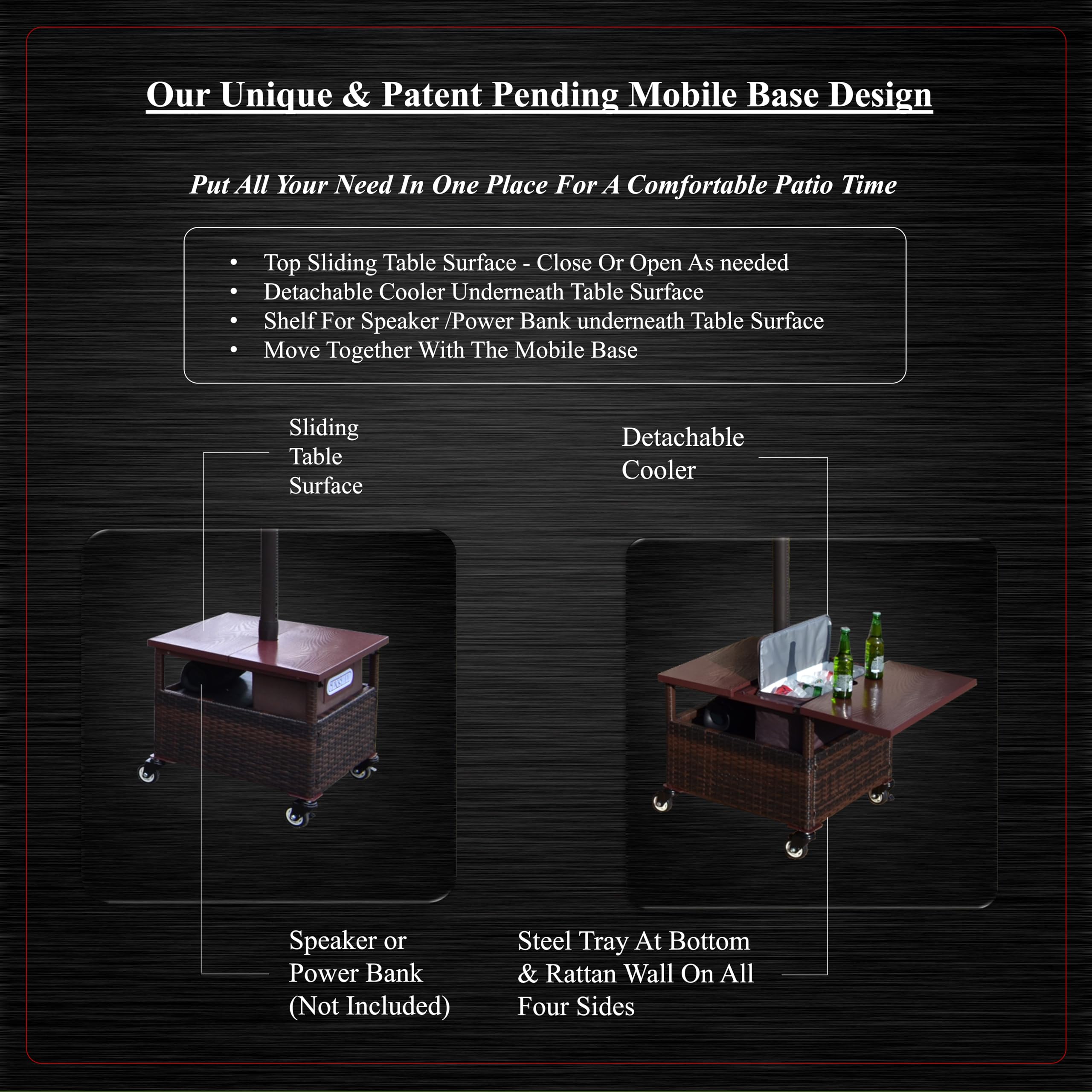 Rattan Style Mobile Umbrella Base with Wheels