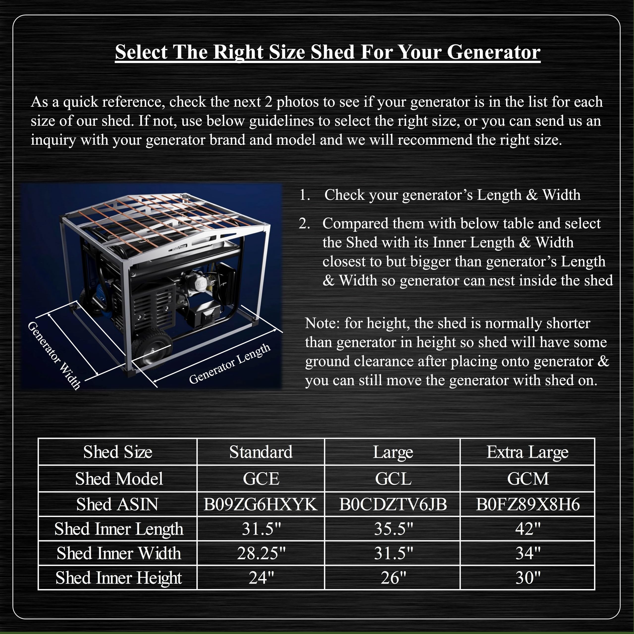 Extra Large Generator Shed (GCM) - For Generators with length between 36" - 42" & width between 31" - 34"