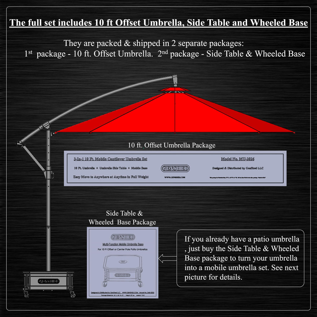 10 ft. Mobile Patio Umbrella With Wheeled Base & Side Table