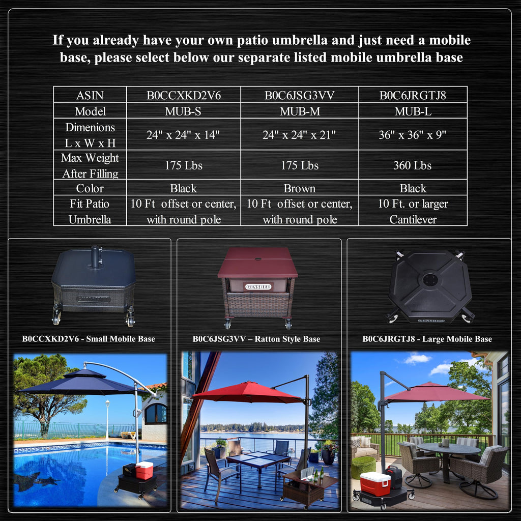 10 ft. Mobile Patio Umbrella With Wheeled Base & Side Table